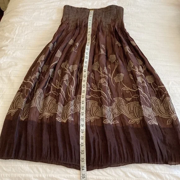 Lapis Boho sheer maxi skirt, chocolate brown and cream floral design, size Small - Picture 11 of 13